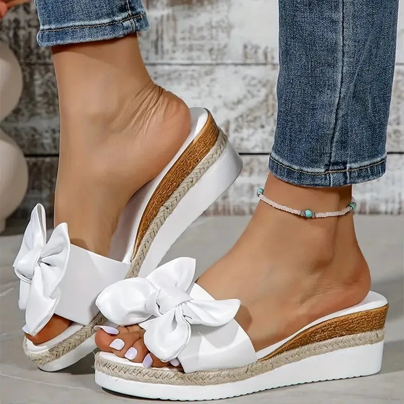 Nuove donne pantofole casual tinta unita bowknot piattaforma scarpe basse moda cinturini intrecciati sandali da passeggio all'aperto Zapatilla Mujer
