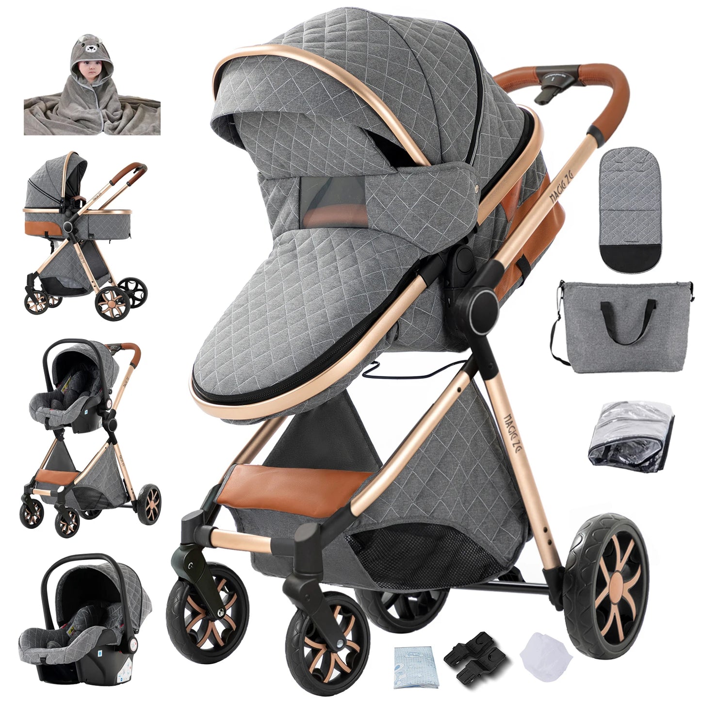 Passeggino 3 in 1 — Carrozzina, Seggiolino Auto e Passeggino da Viaggio