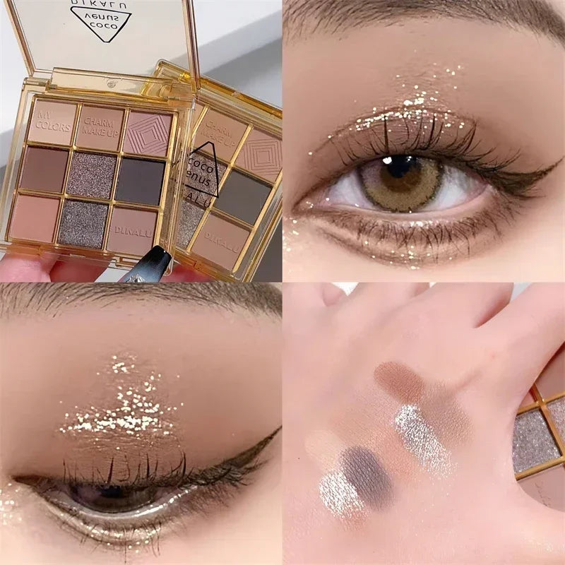 Tavolozza Ombretti 9 Colori — Matte, Glitter e Metallico