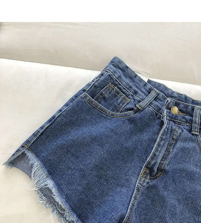 Shorts Denim Vita Alta Orlo Grezzo – Gamba Larga Stile Coreano | 4 Colori | DURIKIES