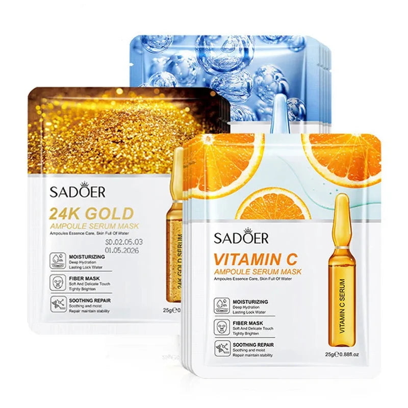 Set 15 Maschere Viso SADOER – Oro 24K, Vitamina C & Acido Ialuronico