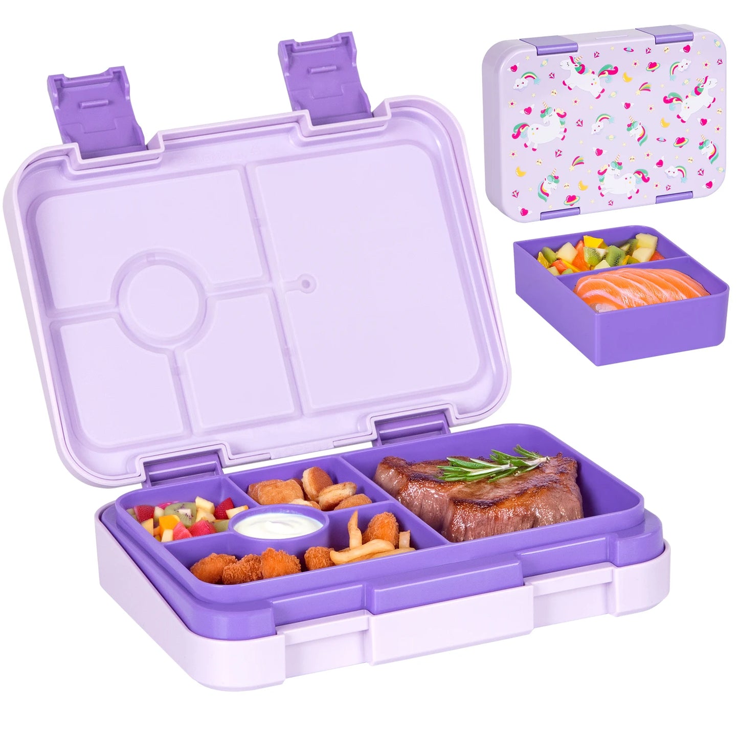 Bento Box per Bambini — Portapranzo 2 Livelli 5 Scomparti, Sicuro per Microonde, A Prova di Perdite