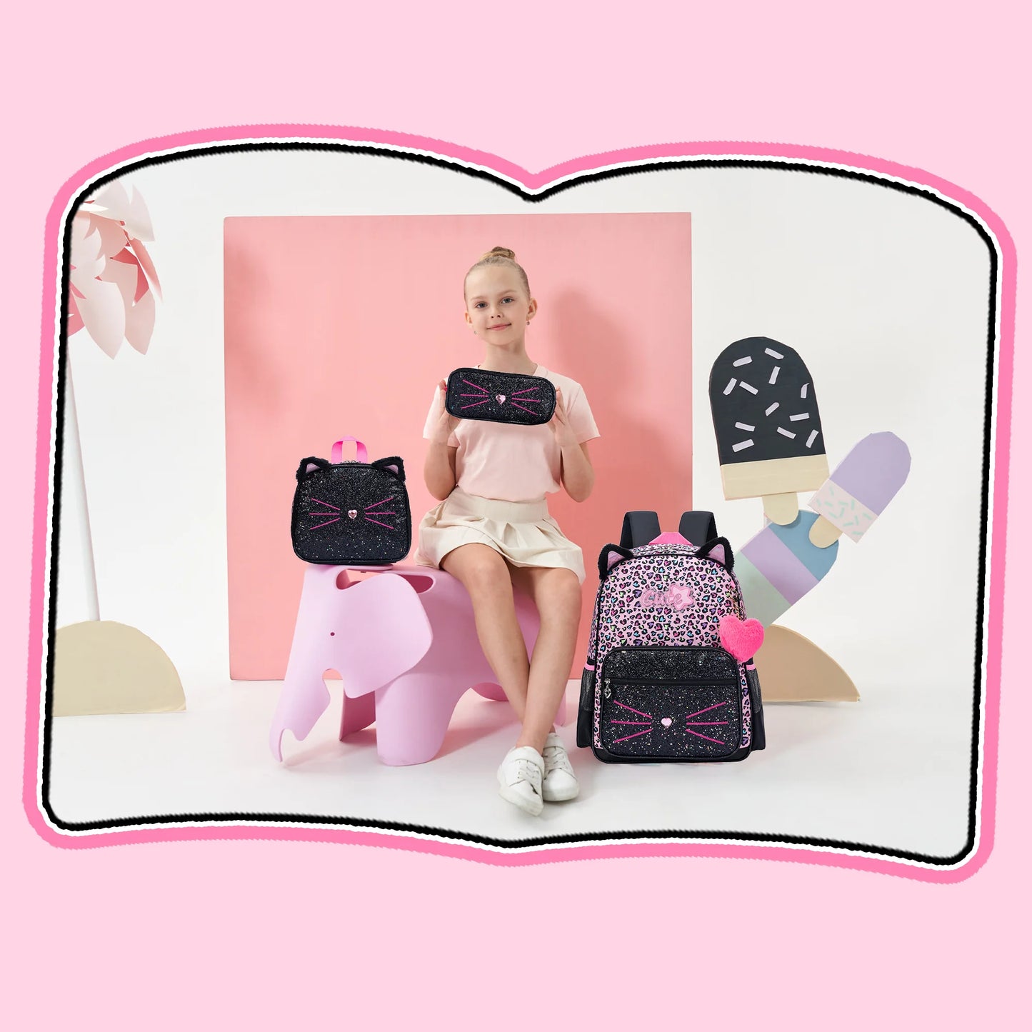 Zaino Scuola per Ragazze con Lunch Box — Set 3 Pezzi