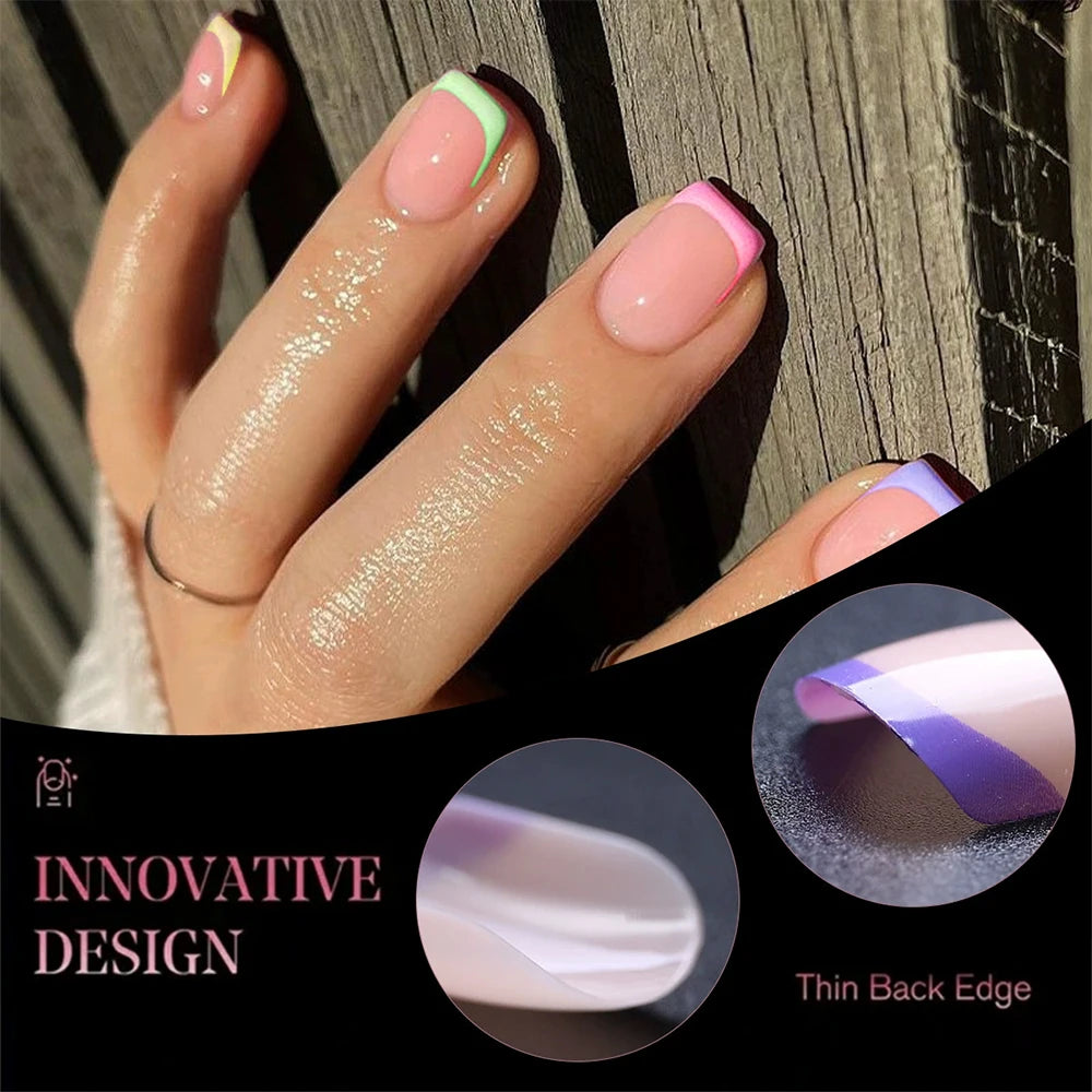 240/120 pz Estate Colorato Unghie Finte Breve Quadrato Presse sulle Unghie Francese Acrilico Manicure Unghie artistiche Lucido Copertura Completa Unghie Finte