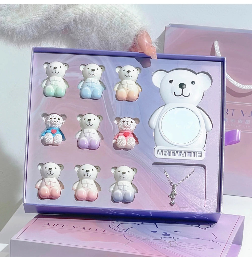 Set Trucco Orso Bear Family – 6 Rossetti Opachi + Specchio + Collana | Regalo