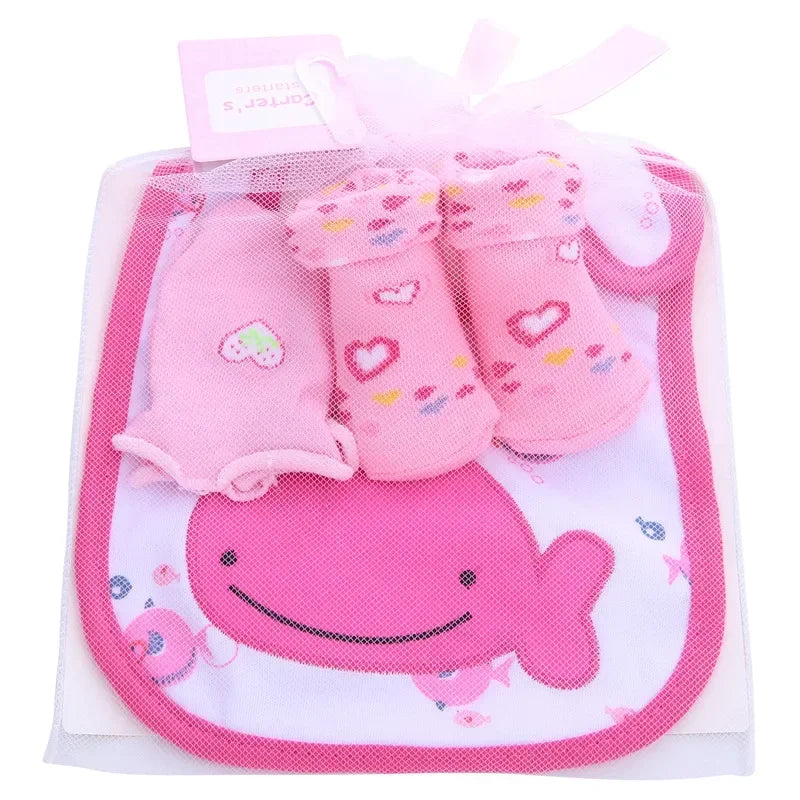 1 borsa Bavaglini in cotone per bambini Set di calzini per asciugamani Neonati Panni per ruttini + Calzini + Guanti antigraffio Ragazzi Ragazze Regalo di compleanno di Natale