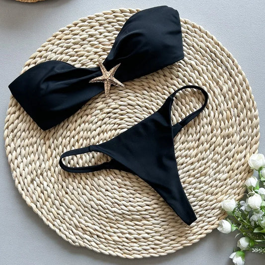 Bikini Push Up Donna | Set Costume da Bagno Sexy con Vita Alta e Scollo a V