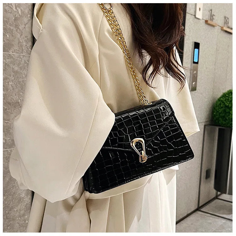 Borse a tracolla modello coccodrillo per donna Catene di moda Borsa quadrata Borsa a tracolla in pelle PU femminile Pochette per telefono quotidiana