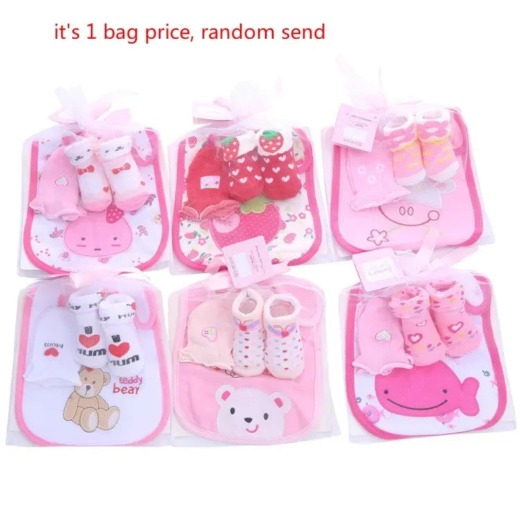 1 borsa Bavaglini in cotone per bambini Set di calzini per asciugamani Neonati Panni per ruttini + Calzini + Guanti antigraffio Ragazzi Ragazze Regalo di compleanno di Natale