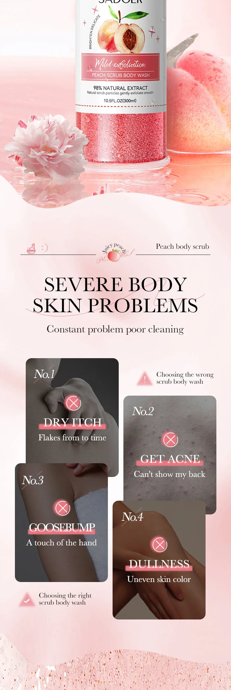 Gel Doccia Esfoliante 300ml – Scrub Naturale, Illuminante & Profumato | Donna