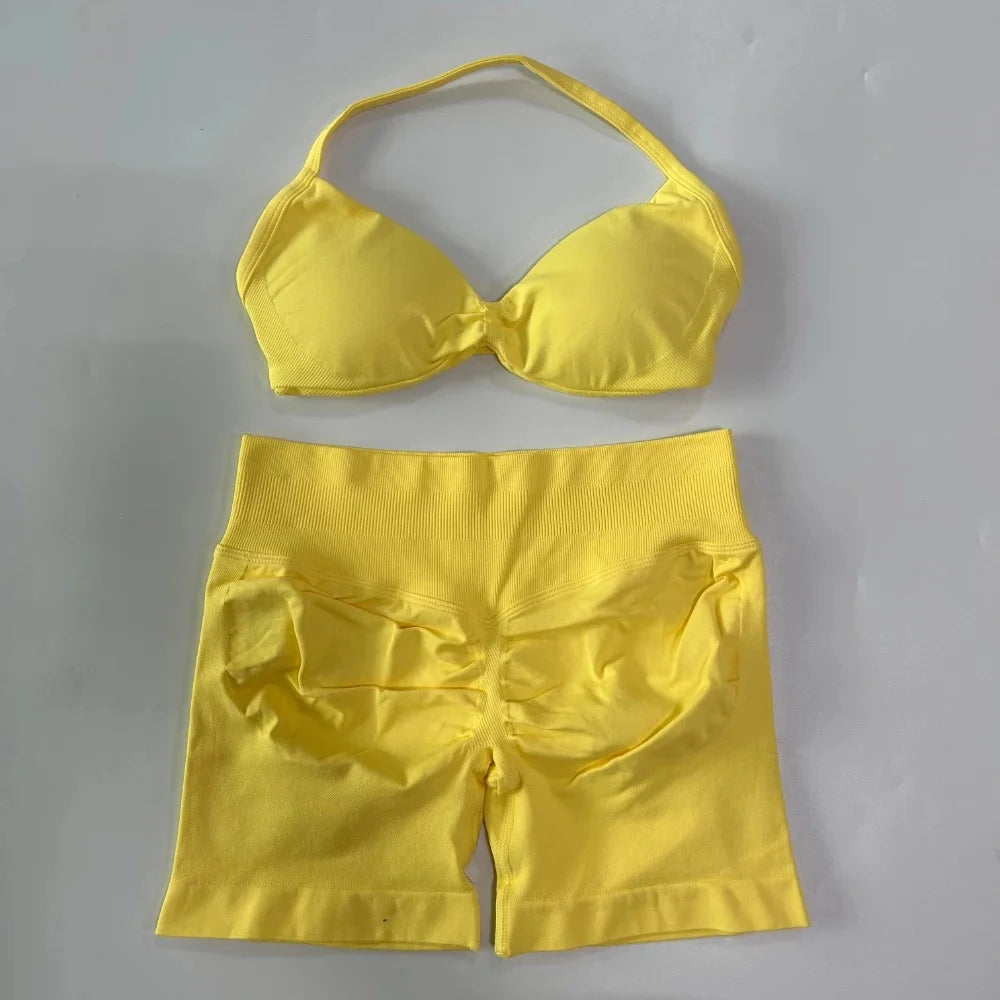 Set Yoga 2 Pezzi Senza Cuciture – Reggiseno Sportivo & Pantaloncini Fitness