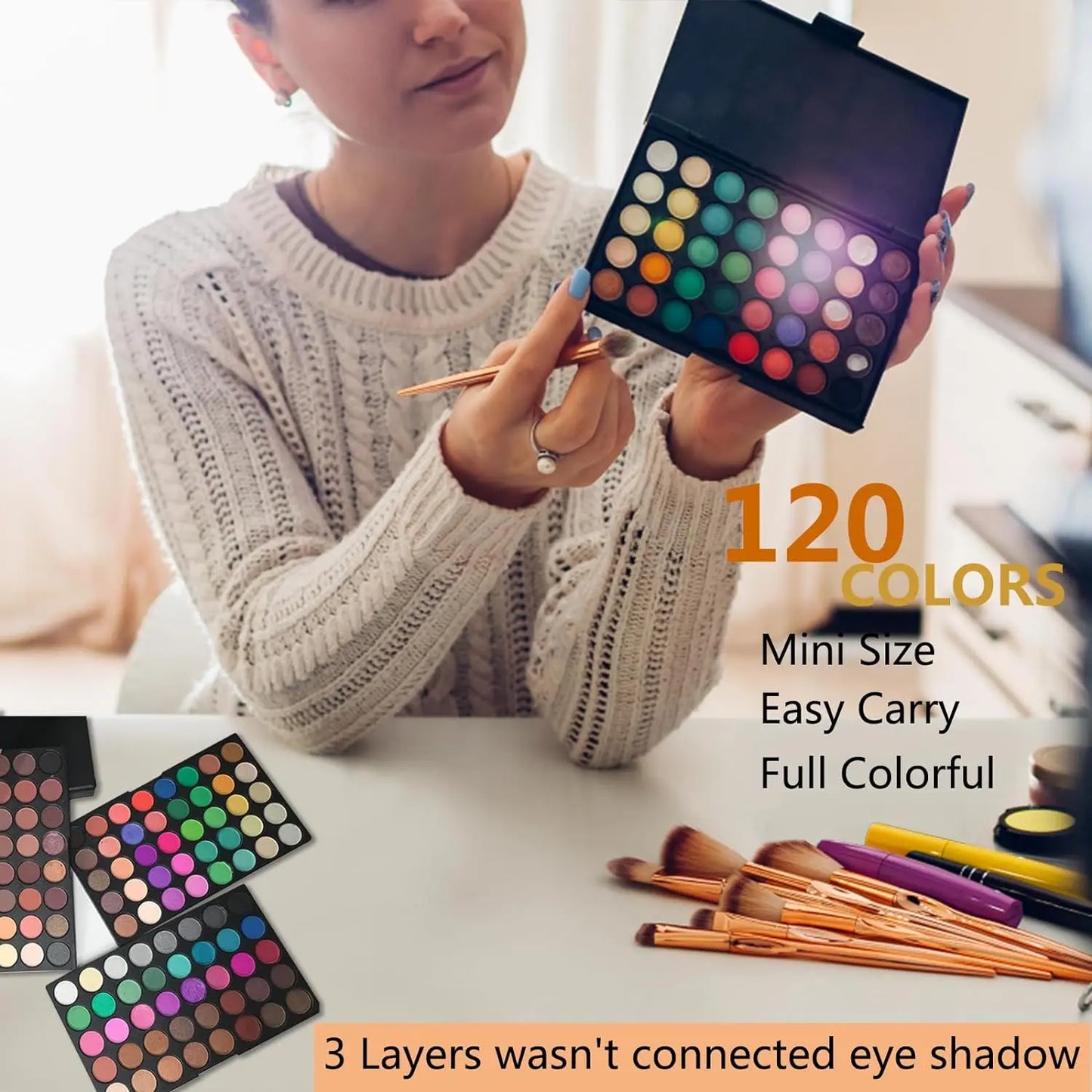 VERONNI Palette Ombretti 120 Colori – Opachi, Glitter e Shimmer, Impermeabile