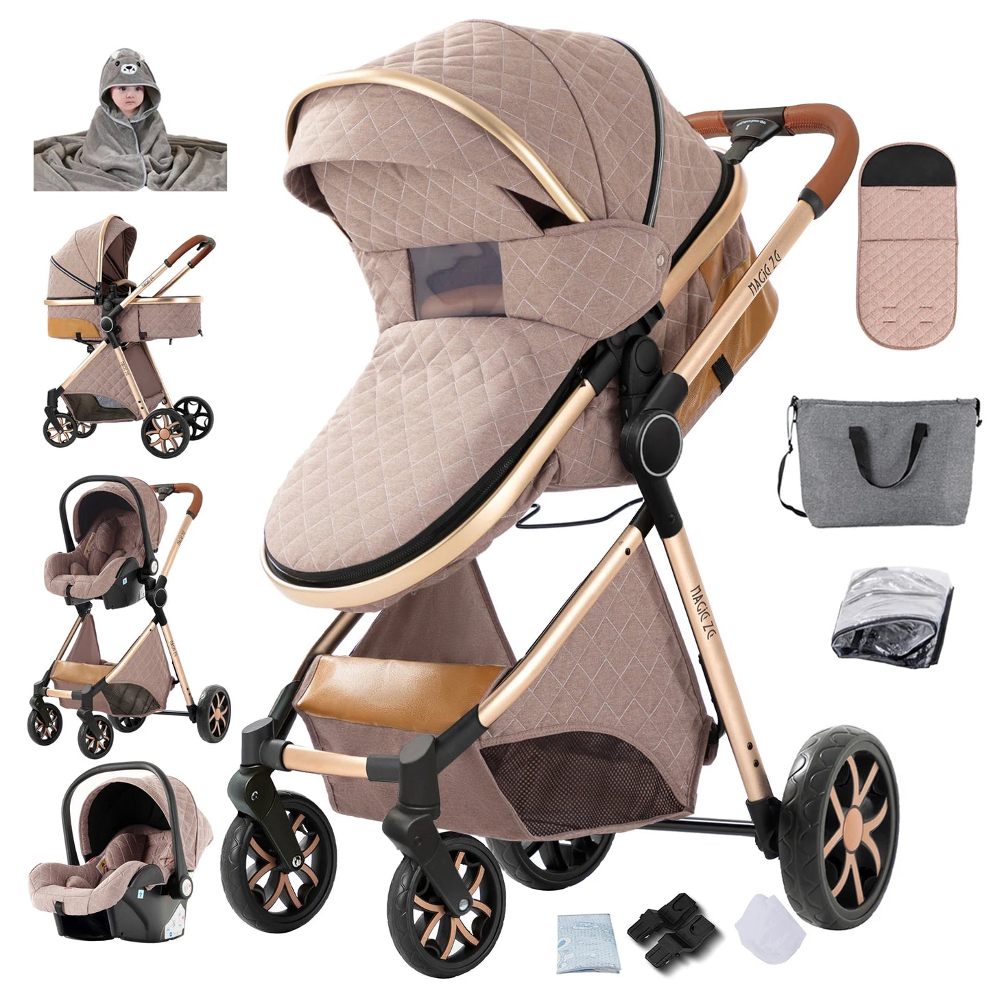 Passeggino 3 in 1 — Carrozzina, Seggiolino Auto e Passeggino da Viaggio