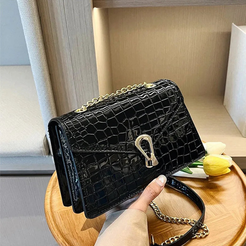 Borse a tracolla modello coccodrillo per donna Catene di moda Borsa quadrata Borsa a tracolla in pelle PU femminile Pochette per telefono quotidiana