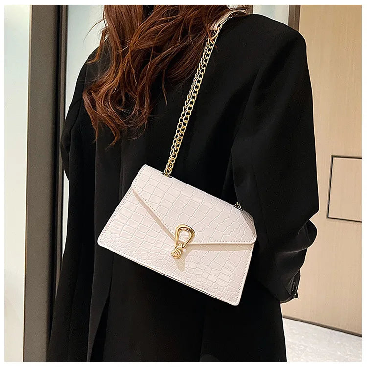 Borse a tracolla modello coccodrillo per donna Catene di moda Borsa quadrata Borsa a tracolla in pelle PU femminile Pochette per telefono quotidiana