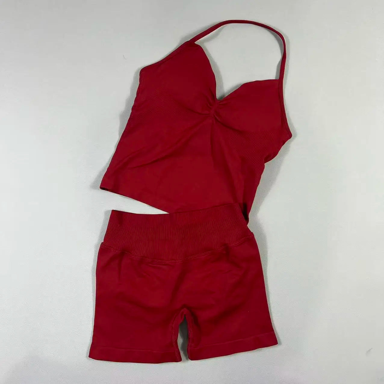 Completo Sportivo Donna 2 Pezzi – Top Lungo + Pantaloncini Yoga Senza Cuciture Push-Up