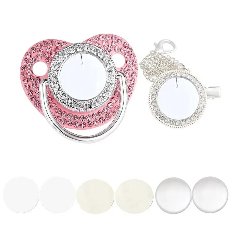 Ciuccio Sublimabile con Strass e Clip Portaciuccio – Set Neonato Senza BPA