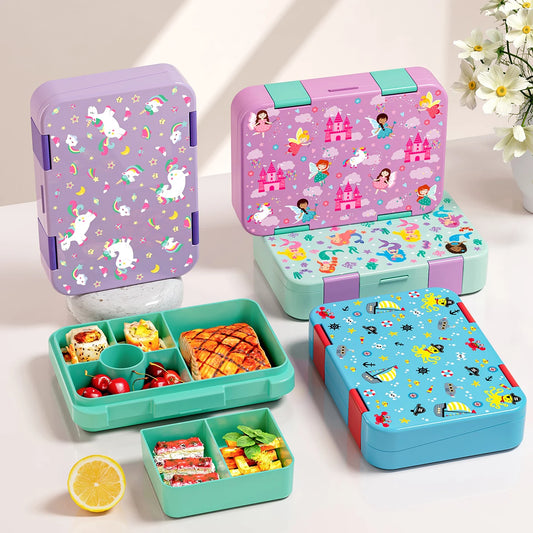 Bento Box per Bambini — Portapranzo 2 Livelli 5 Scomparti, Sicuro per Microonde, A Prova di Perdite