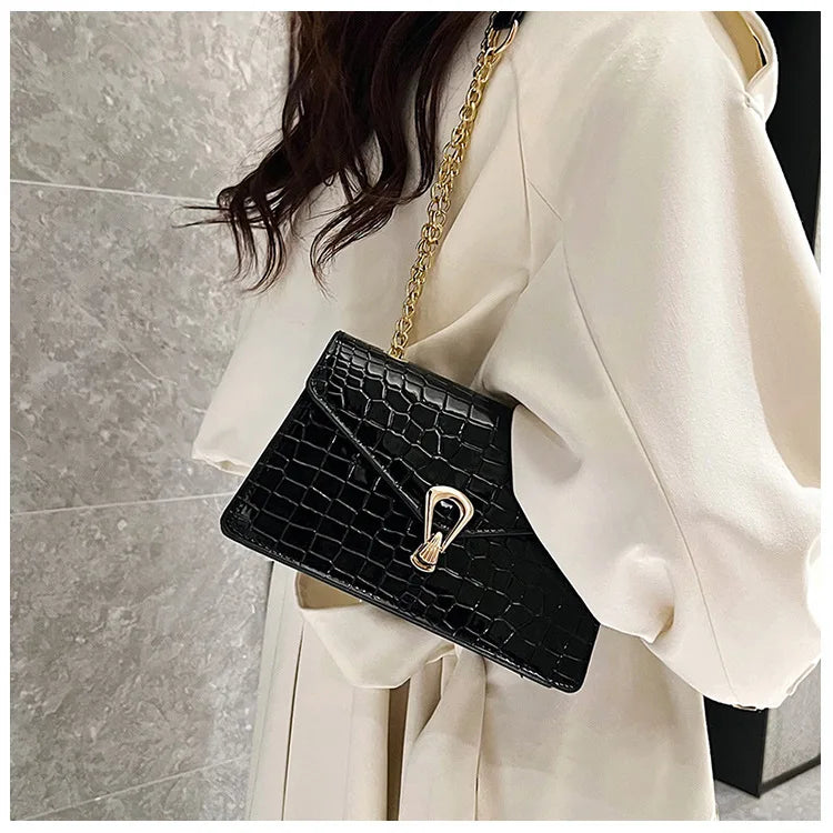 Borse a tracolla modello coccodrillo per donna Catene di moda Borsa quadrata Borsa a tracolla in pelle PU femminile Pochette per telefono quotidiana