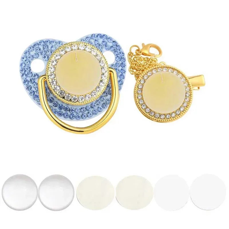 Ciuccio Sublimabile con Strass e Clip Portaciuccio – Set Neonato Senza BPA