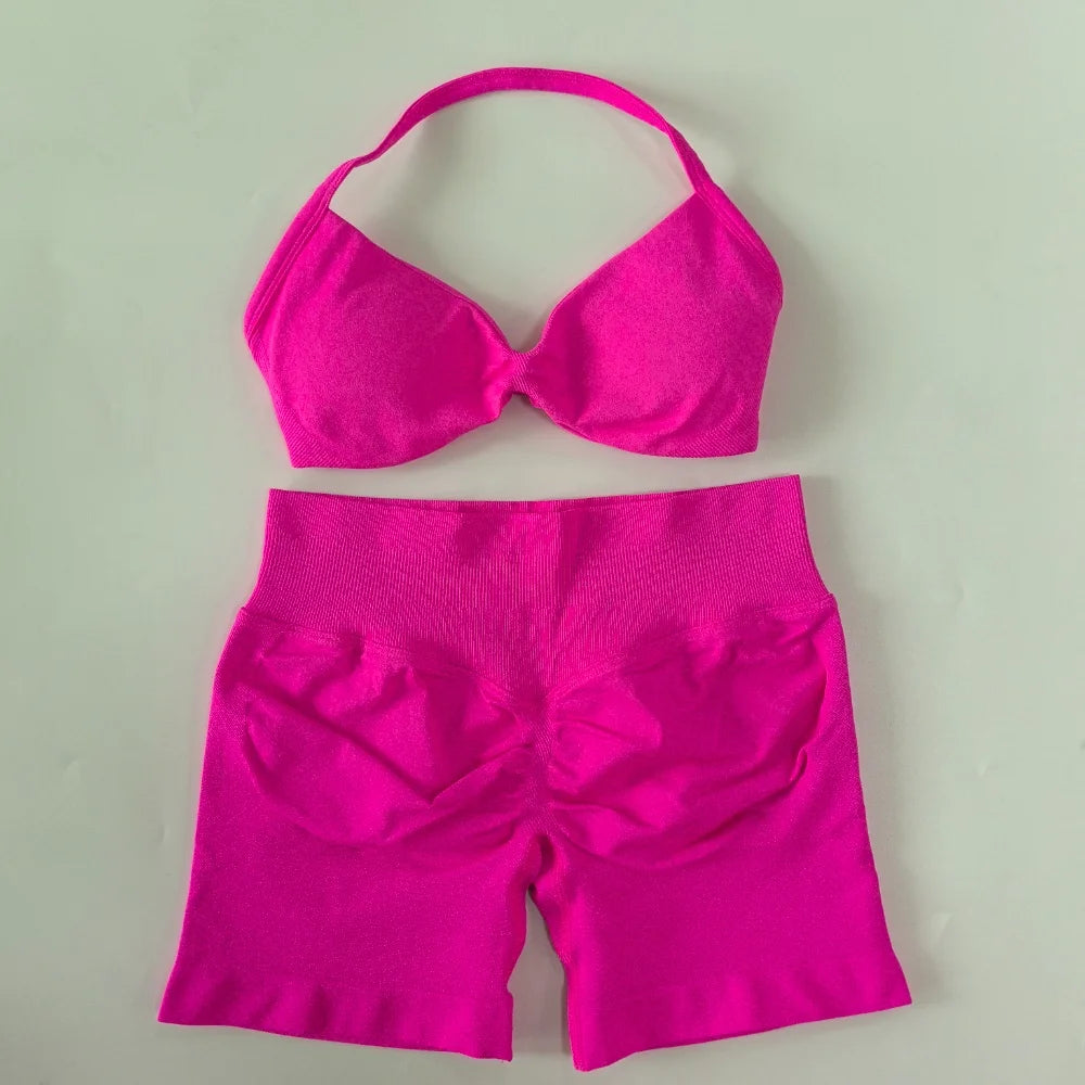 Set Yoga 2 Pezzi Senza Cuciture – Reggiseno Sportivo & Pantaloncini Fitness