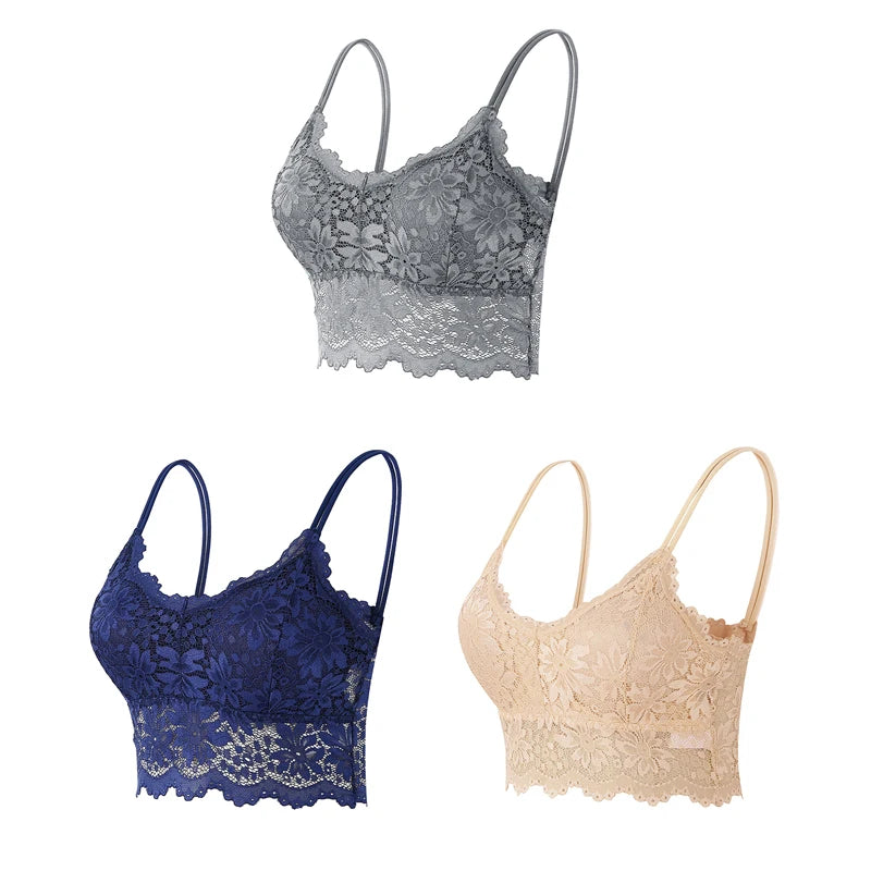 Set 3 Reggiseni in Pizzo Senza Fili – Bralette Push-Up Imbottito | 15 Stili | Donna