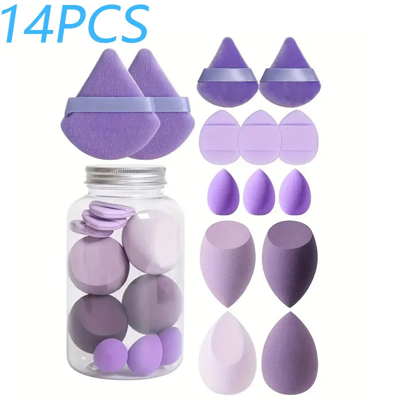 Set 14 Spugnette Trucco in Velluto con Contenitore – Beauty Blender Piumini Cipria