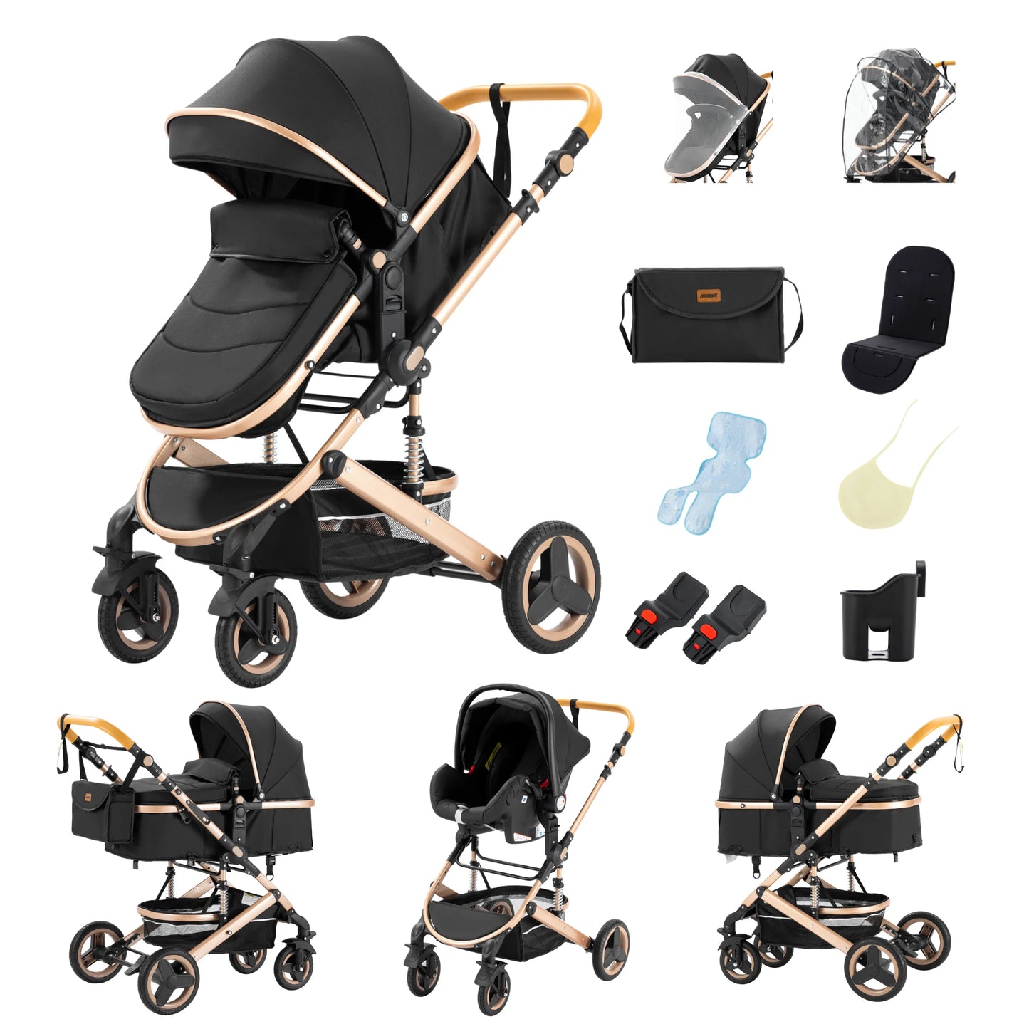 Passeggino 3 in 1 Estivo Traspirante con Seggiolino Auto | Telaio Alluminio
