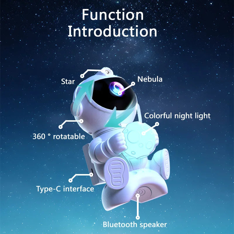 Astronauta Proiettore stellare a LED Luce notturna Proiettori galassia Altoparlante Bluetooth per l'arredamento della camera da letto Lampada da cielo stellato regalo per bambini