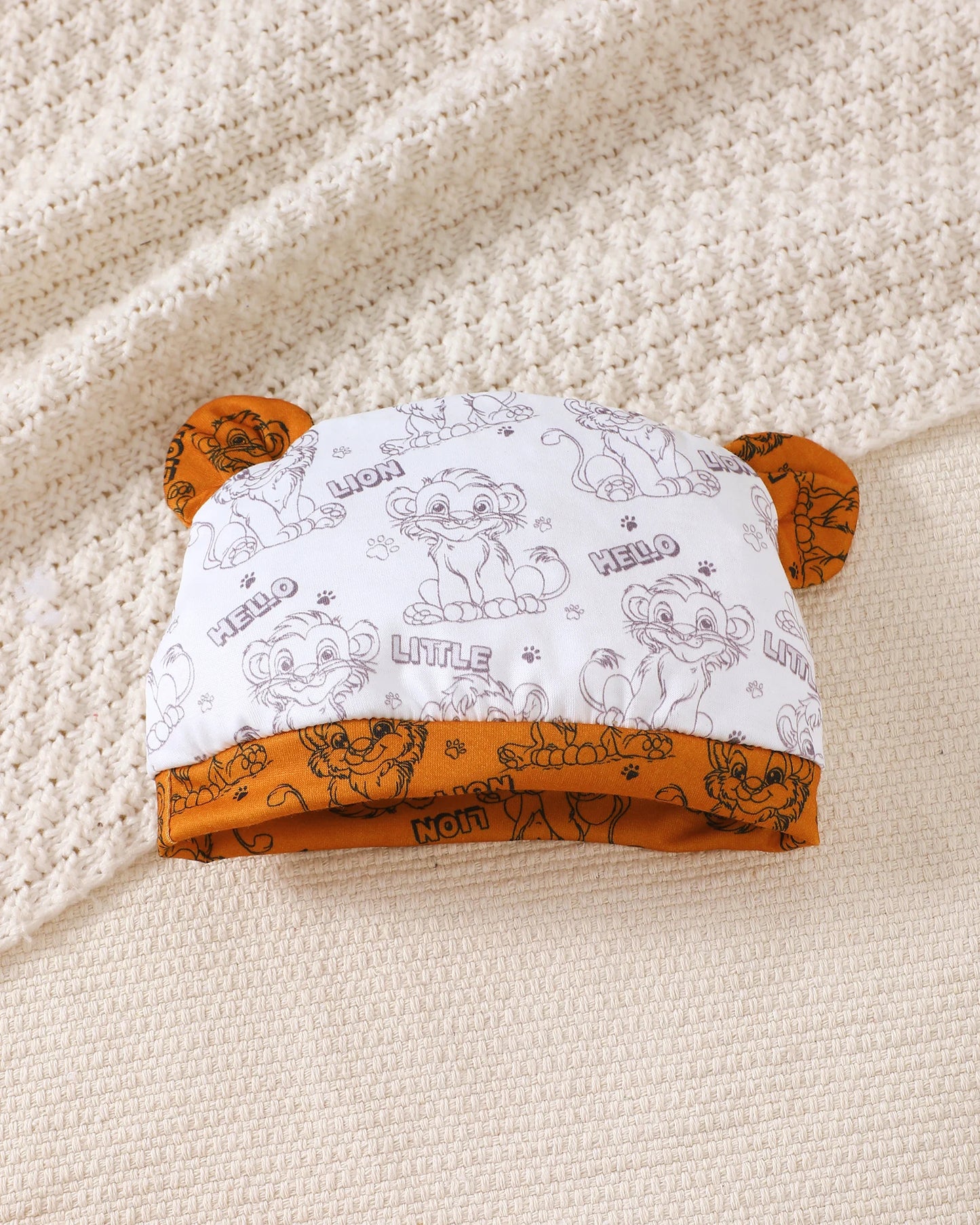 Set estivo da 3 pezzi per neonato Cartoon Lion Full Print Top, pantaloni, cappello Set moda 0-18 mesi Neonato