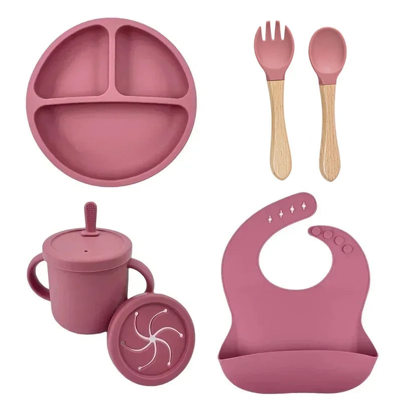 Set Stoviglie in Silicone per Bambini – Piatto, Ciotola, Tazza & Posate | 6-9 Pezzi