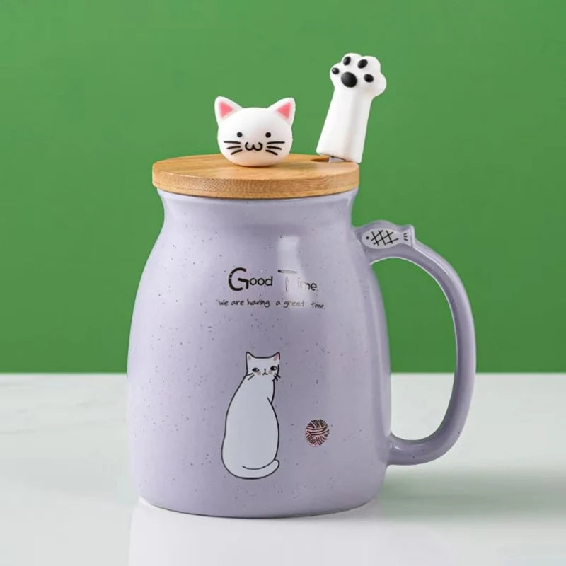Tazza in Ceramica con Gatto e Coperchio 450ml – Idea Regalo Originale