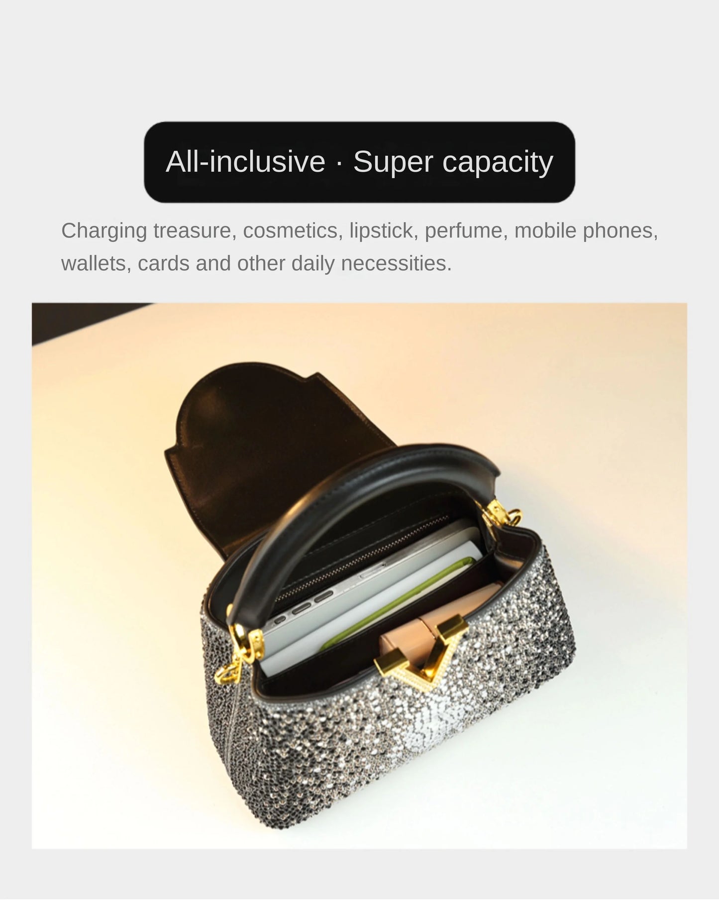 Borse da donna con diamanti alla moda di lusso 2025 Nuova borsa a tracolla piccola con lettera a V Borse a conchiglia in vera pelle
