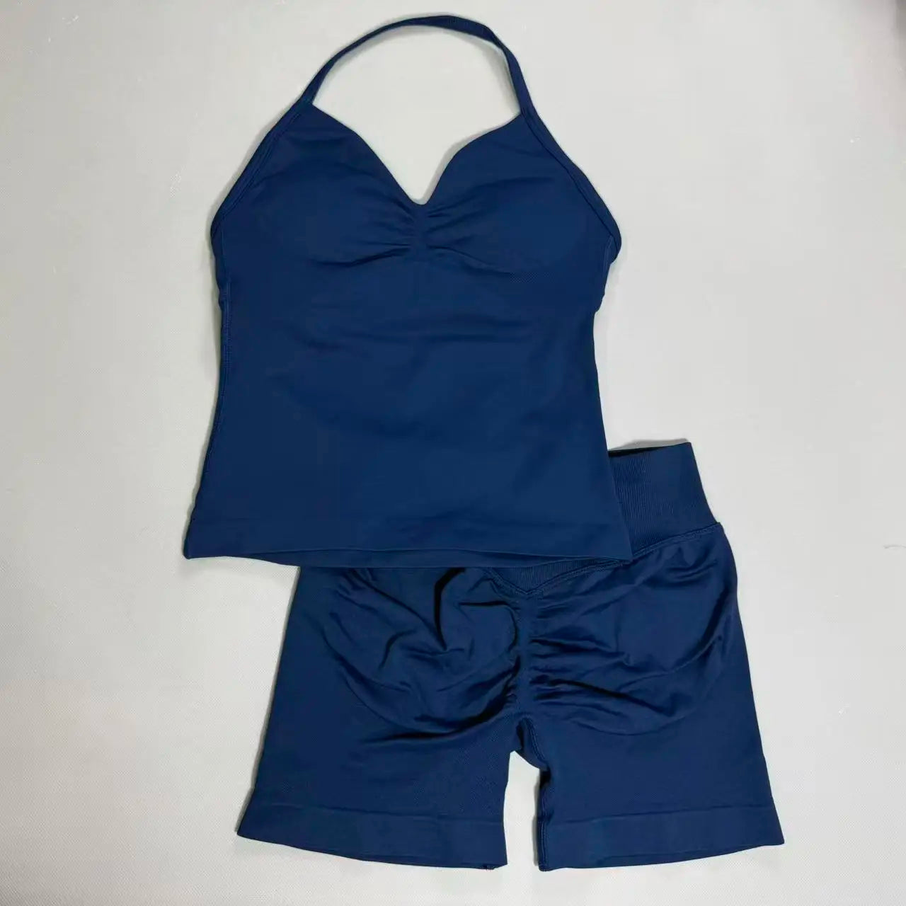 Completo Sportivo Donna 2 Pezzi – Top Lungo + Pantaloncini Yoga Senza Cuciture Push-Up