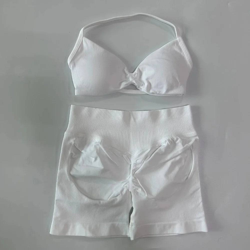 Set Yoga 2 Pezzi Senza Cuciture – Reggiseno Sportivo & Pantaloncini Fitness