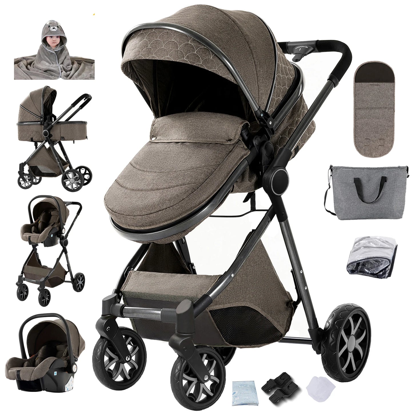 Passeggino 3 in 1 — Carrozzina, Seggiolino Auto e Passeggino da Viaggio