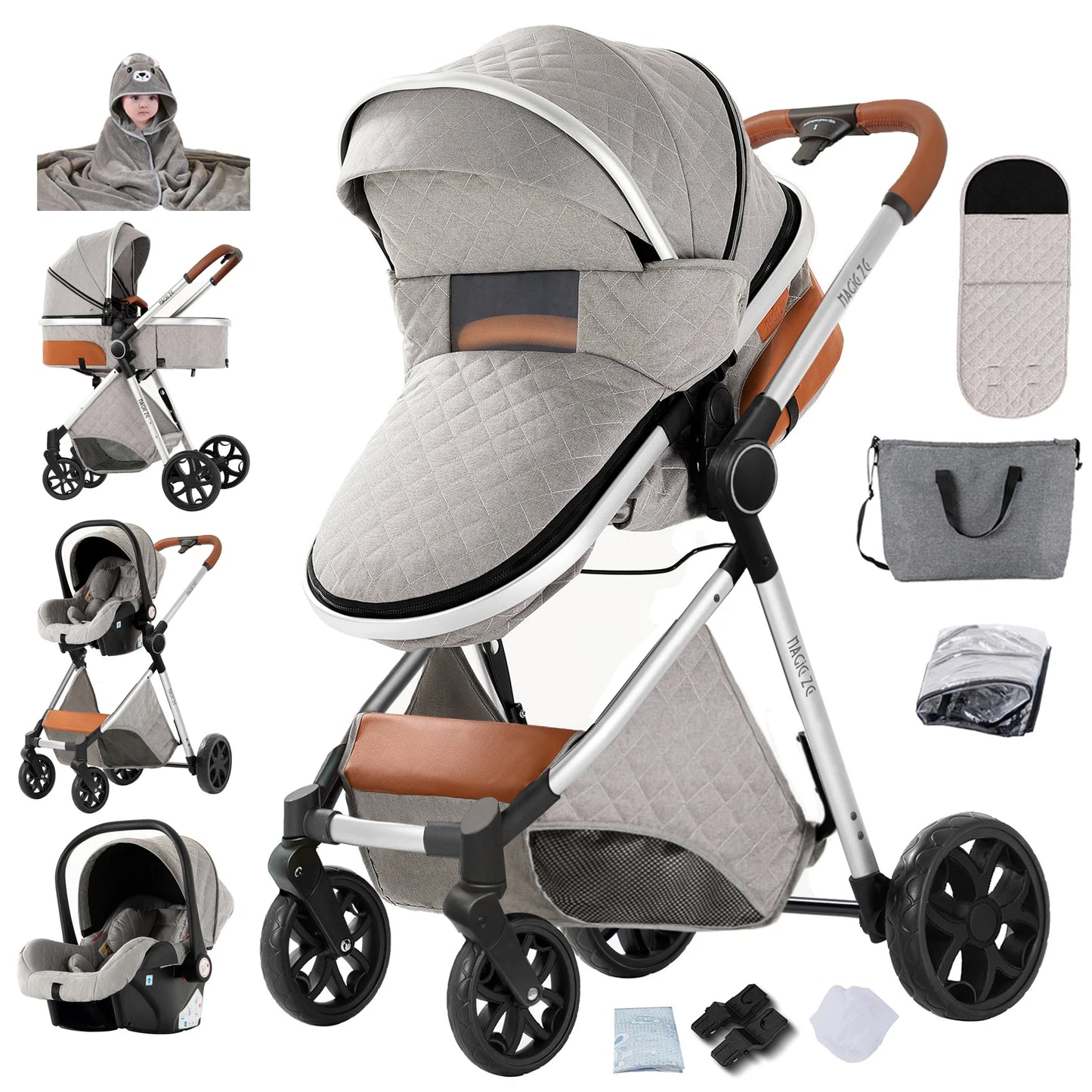 Passeggino 3 in 1 — Carrozzina, Seggiolino Auto e Passeggino da Viaggio