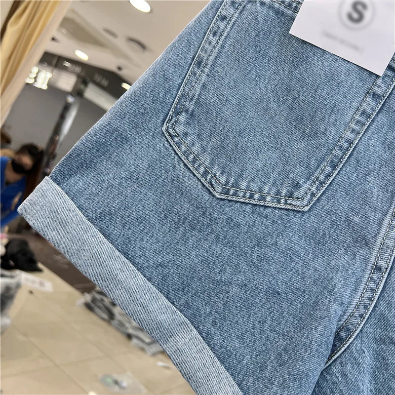 Shorts Denim Vita Alta – Orlo Arrotolato Stile Vintage | 5 Colori | Donna
