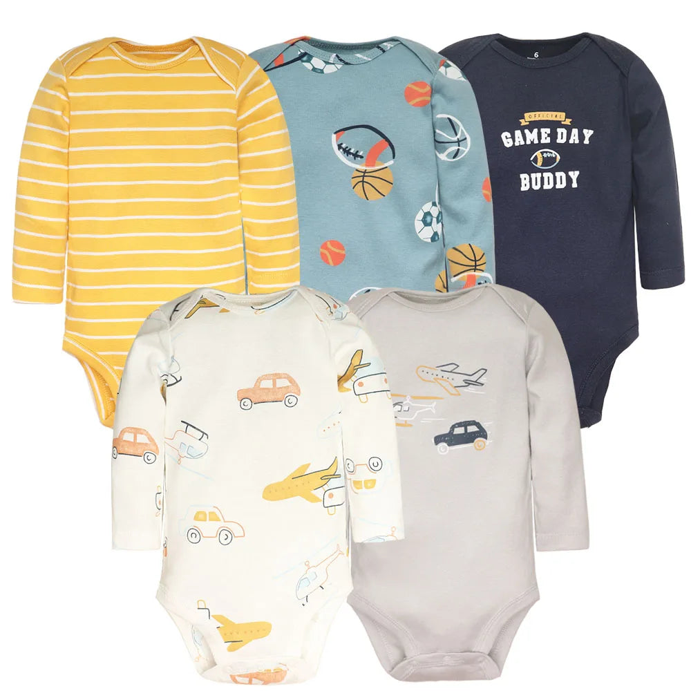 Tute per neonato 5 pezzi Set di vestiti per neonato Abbigliamento per bambina per bambino 100% cotone morbido per neonato Nuove tute per neonato in cartone animato