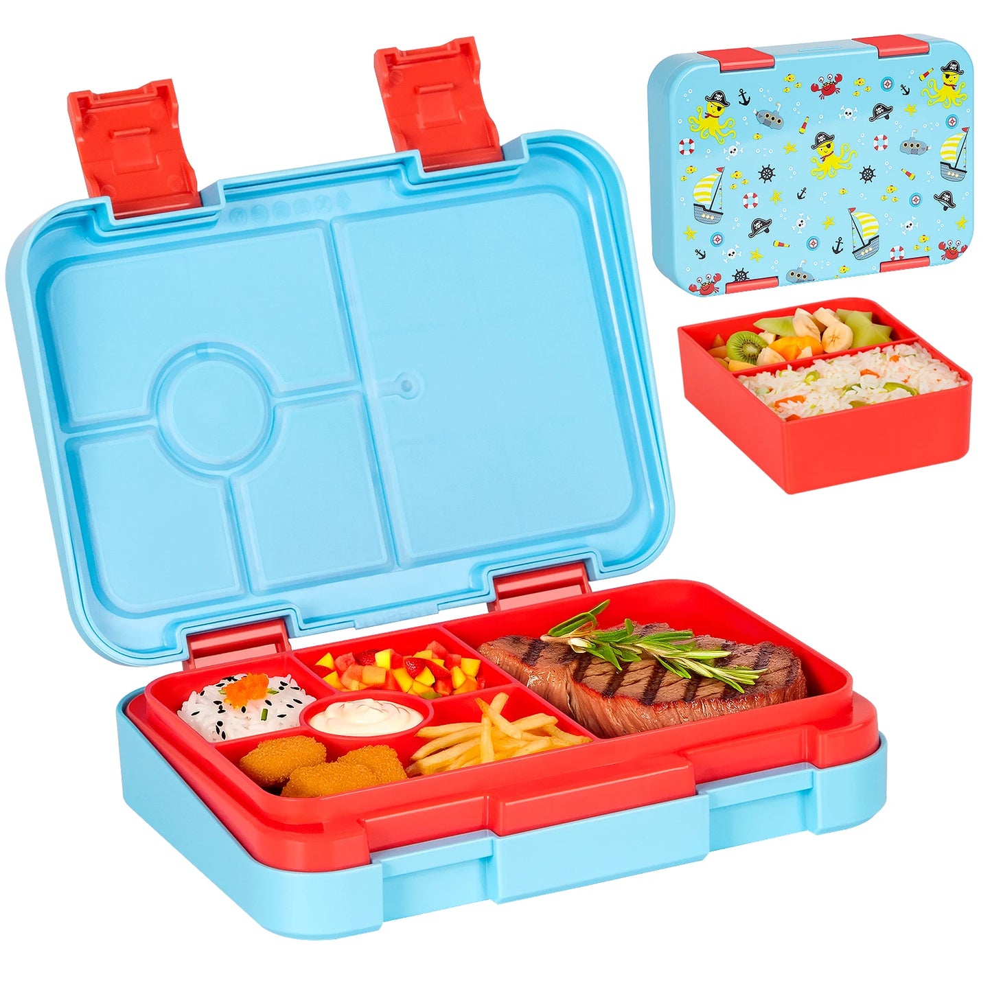Bento Box per Bambini — Portapranzo 2 Livelli 5 Scomparti, Sicuro per Microonde, A Prova di Perdite