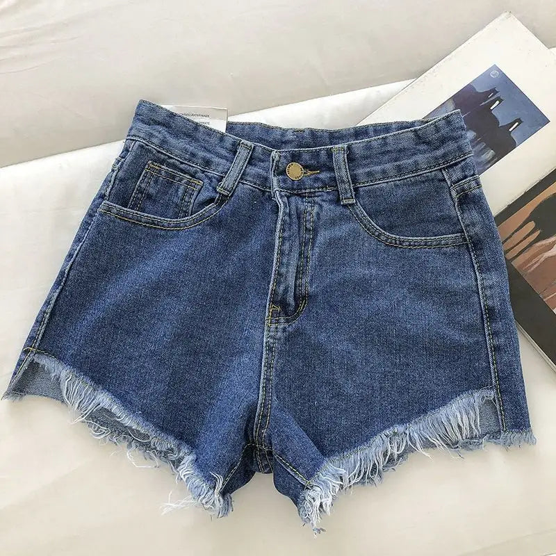 Shorts Denim Vita Alta Orlo Grezzo – Gamba Larga Stile Coreano | 4 Colori | DURIKIES