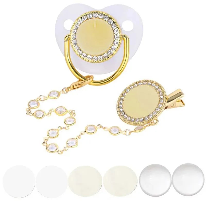 Ciuccio Sublimabile con Strass e Clip Portaciuccio – Set Neonato Senza BPA