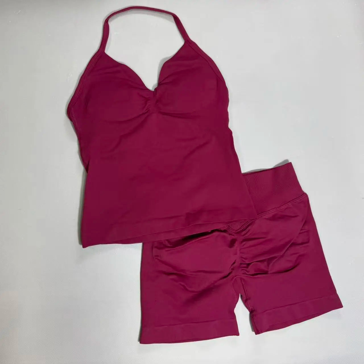 Completo Sportivo Donna 2 Pezzi – Top Lungo + Pantaloncini Yoga Senza Cuciture Push-Up