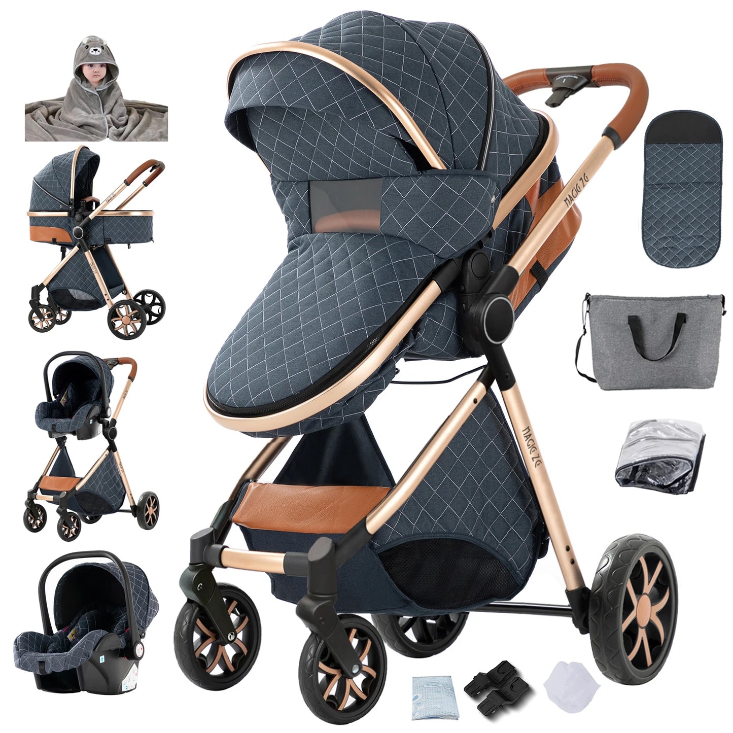 Passeggino 3 in 1 — Carrozzina, Seggiolino Auto e Passeggino da Viaggio