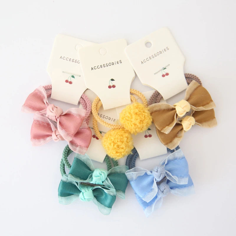 Set 10 Elastici per Capelli Bambina — Fiocchi e Nodi, 19 Colori