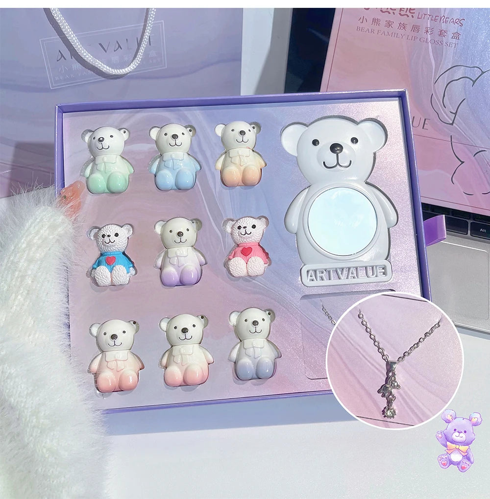 Set Trucco Orso Bear Family – 6 Rossetti Opachi + Specchio + Collana | Regalo