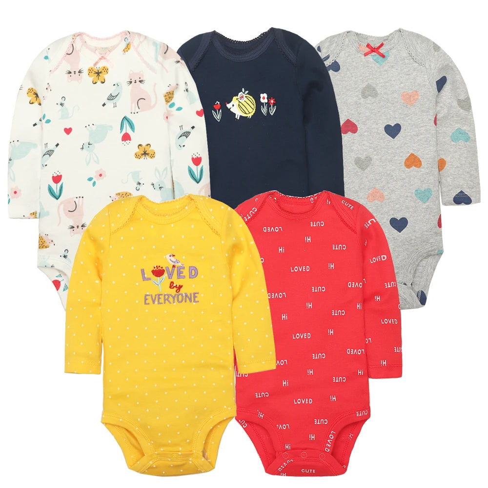 3-5 pz/lotto body per bambini maniche lunghe vestiti per neonati 100% cotone abbigliamento per bambini in cartone animato vestiti per bambina neonato