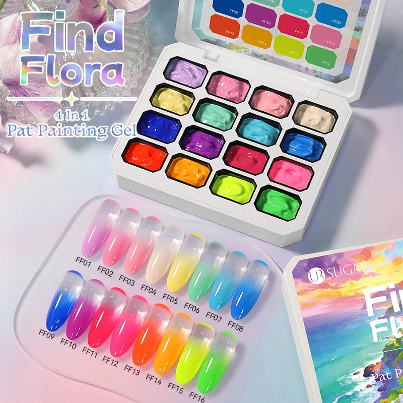UR SUGAR Gel Nail Art 4 in 1 – 16 Colori per Sfumature, Stamping e Pittura UV/LED