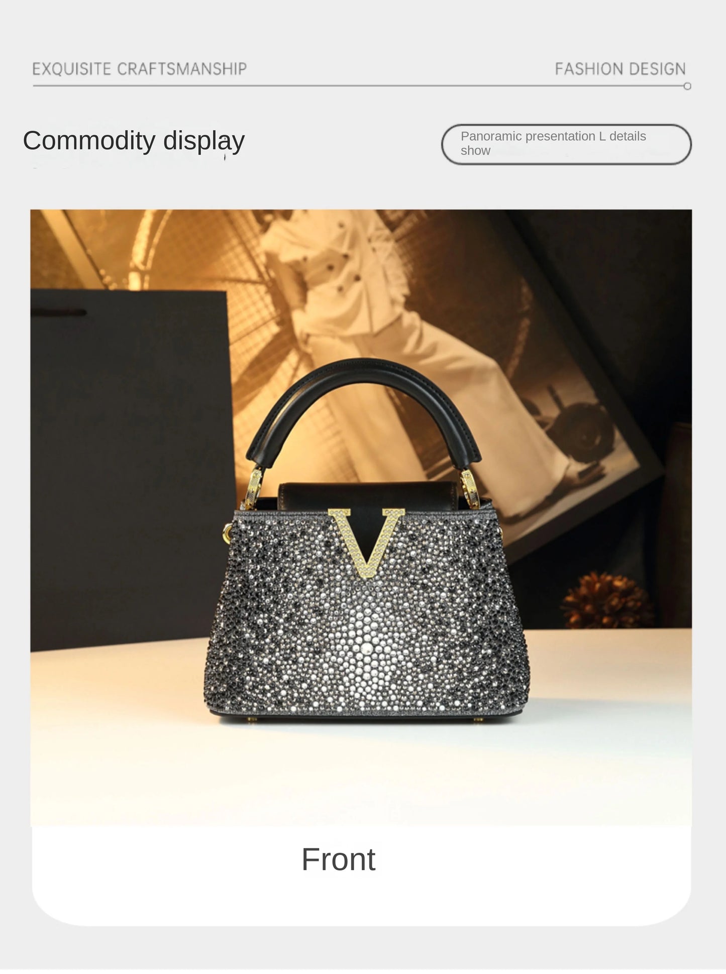Borse da donna con diamanti alla moda di lusso 2025 Nuova borsa a tracolla piccola con lettera a V Borse a conchiglia in vera pelle