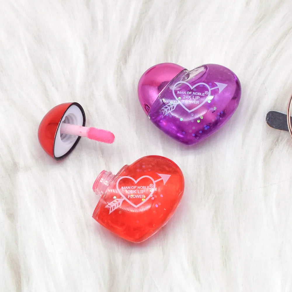 Set 24 Lip Gloss con Paillettes – Cuore Colorato, Idratanti & Kawaii